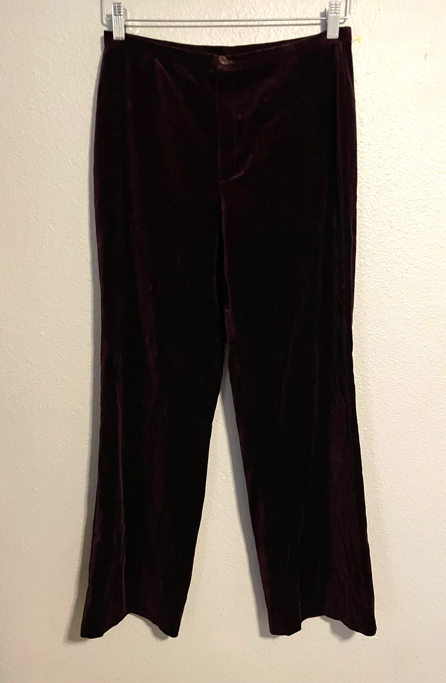 Philippe Adec Womens Pants Size 10 Burgundy Velvet Straight Leg Stretch Career